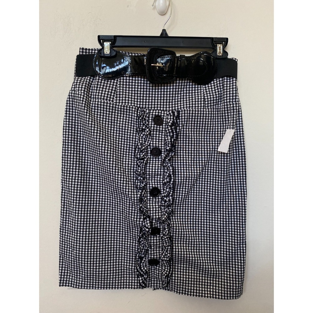 NWT Wet Seal Black White Y2K Gingham Buckle Belted Pencil‎ Skirt Size L